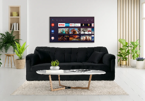 Velvet 3 Seater Black Sofa and Smart TV 40 Inch Combo